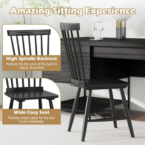 Vista 6 de GIANTEX Juego de 2 sillas de comedor de madera, sillas de comedor Windsor de madera maciza con asiento ancho, carga máxima de 400 libras, sillas
