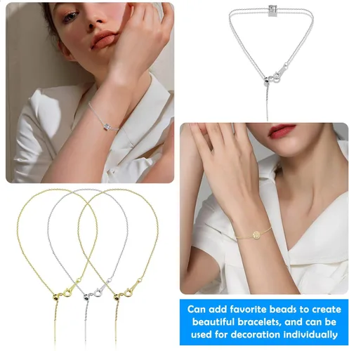 Vista 2 de 3 pulseras ajustables para hacer joyas, 3 colores, cadenas extensoras deslizantes de latón ajustable, pulsera ajustable para mujeres y niñas