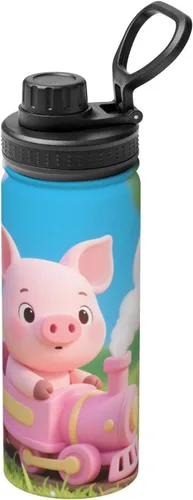 Vista 13 de Hervidor de acero inoxidable aislado con ratón Botella de agua divertida con impresión aislada Ideal para deportes y viajes