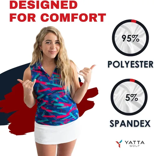 Vista 44 de YATTA GOLF Polo de golf sin mangas para mujer, absorbe la humedad, cuello en V, para golf, entrenamiento, golf