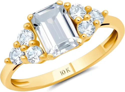 Vista 26 de MAX + STONE Anillos de piedras preciosas de oro de 10 quilates para mujer, anillo de aniversario con piedra natal de corte esmeralda, anillo