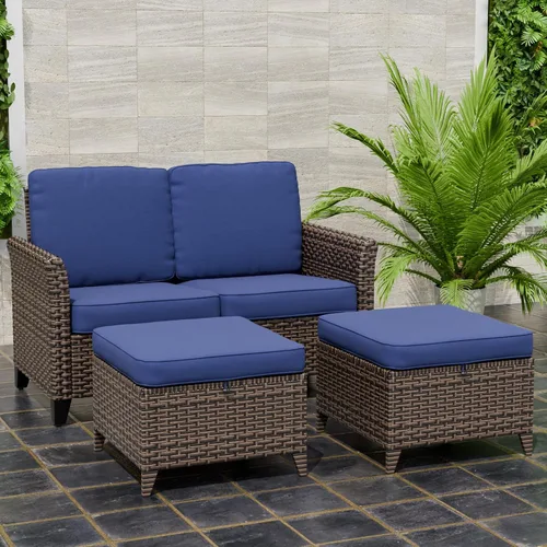 Vista 15 de EAGLE PEAK Ocean Vista - Sofá de mimbre para patio al aire libre, cojines profundos, muebles de ratán resistentes a la intemperie, sofá biplaza