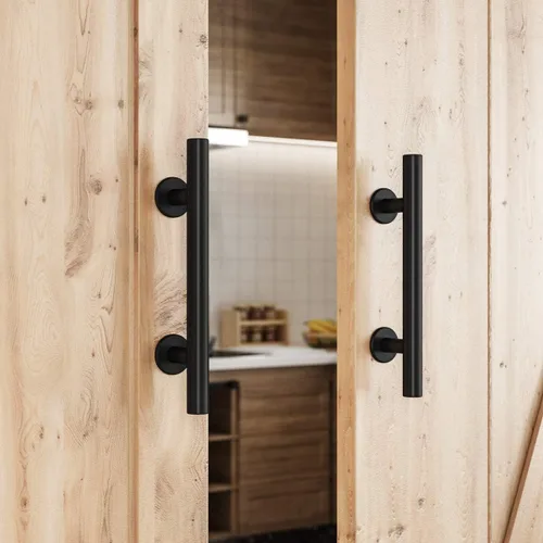 Vista 2 de SMARTSTANDARD 2 manijas de puerta de granero de 12 pulgadas, diseño rústico Negro