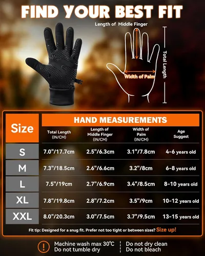 Vista 4 de Hikenture Guantes de invierno cálidos para niños, pantalla táctil, ciclismo Negro