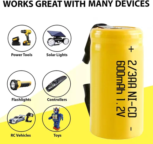 Vista 5 de Batería recargable de 600 mAh 1.2 V 2/3AA AA Batería solar plana Batería Ni-CD, -12 piezas amarillo
