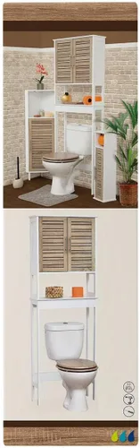 Vista 4 de TENDANCE Armario de almacenamiento sobre el inodoro con puertas dobles y estante abierto, gabinete de almacenamiento de baño que ahorra espacio