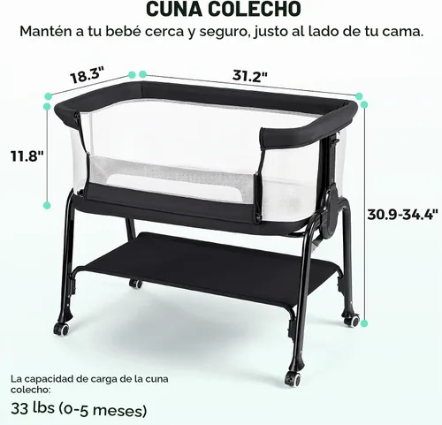 Vista 2 de Cowiewie Cuna portátil ligera, color negro