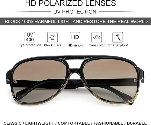Vista 5 de Gafas de sol polarizadas clásicas vintage estilo aviador para hombres y mujeres montura grande gafas de sol retro de los años 70
