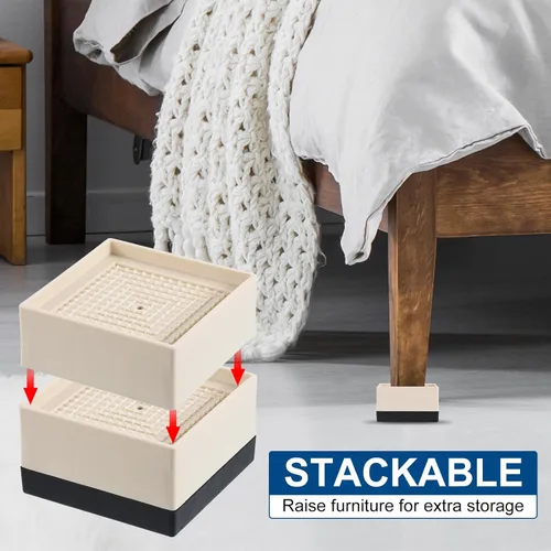 Vista 5 de uxcell Elevadores de cama, 4 piezas, elevadores de muebles de 1.5 pulgadas, elevador de sofá cuadrado ajustable con alfombrilla antideslizante