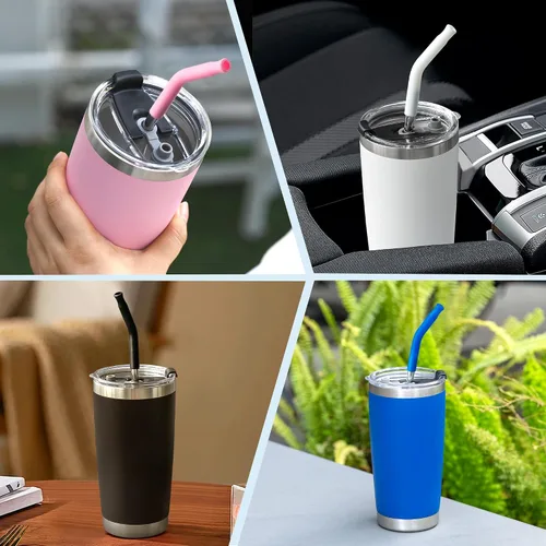 Vista 3 de 4 popotes de acero inoxidable reutilizables para vaso Yeti de 20 onzas, pajitas de metal con puntas de silicona para vaso Stanley de 20 onzas y vaso