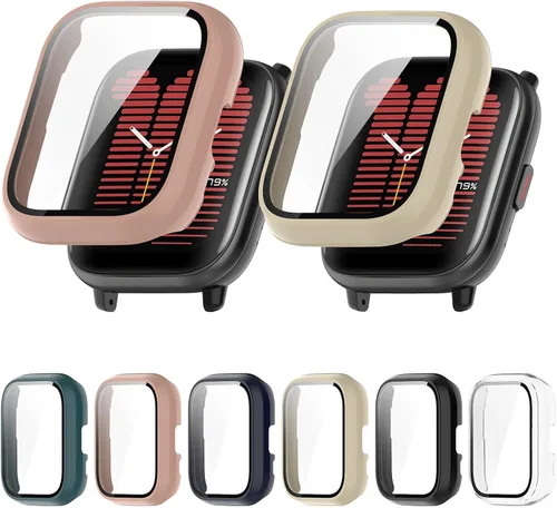 Vista 8 de Paquete de 6 fundas rígidas de policarbonato con protector de pantalla de vidrio templado compatible con Amazfit Active Smart Watch Bumper Guard 6