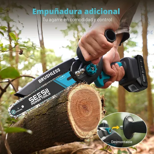 Vista 8 de SEESII Mini motosierra inalámbrica, de 8 pulgadas y 6 pulgadas, motosierra eléctrica con 2 baterías y engrasador automático, motosierra de mano sin