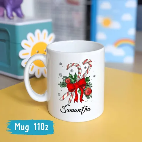 Vista 4 de Taza de café de Navidad personalizada con bastón de caramelo, divertida taza de cerámica de bastón de caramelo, regalos para familiares, amigos