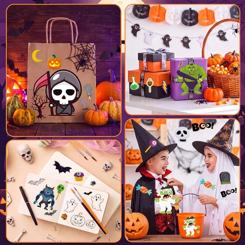 Vista 6 de Recuerdos de fiesta de Halloween - 24 hojas de calcomanías de Halloween Negro/Verde