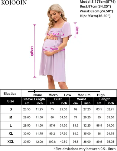Vista 5 de KOJOOIN Vestido de maternidad de verano para mujer, lazo en la espalda, cuello cuadrado, manga abombada, hombros descubiertos, vestido de baby shower