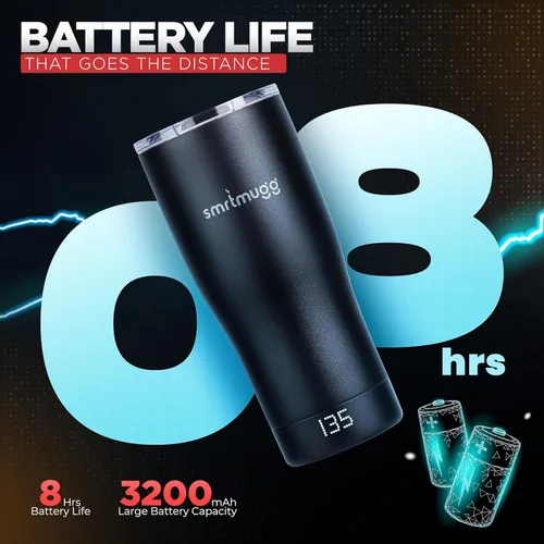 Vista 5 de SMRTMUGG X Taza de café calentada de 19 oz., duración de batería de 8 horas, autocalentamiento, temperatura controlada ajustable, pantalla LCD