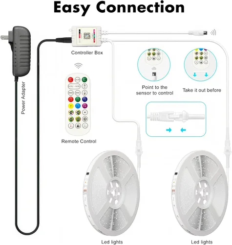 Vista 7 de Tira de luces LED de 50 pies, Smart IC RGB segmentado DIY cambio de color, efectos de persecución de arco iris, aplicación WiFi/control de voz