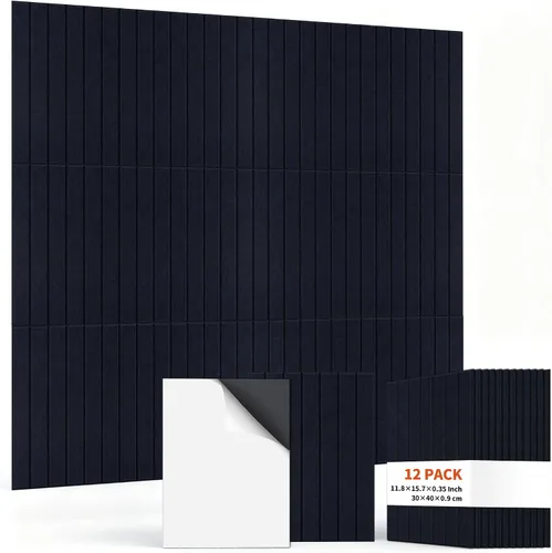 Vista 17 de TO-TH Paquete de 12 paneles acústicos de pared de 11.8 × 15.7 × 0.35 pulgadas, panel a prueba de sonido, color negro Self-Adhesive, Reduce Echo &