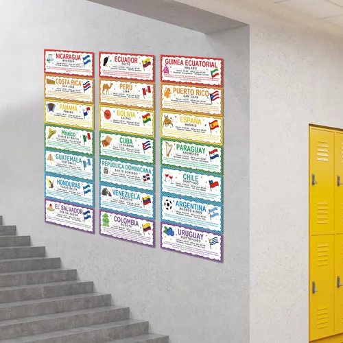 Vista 7 de 21 carteles de países en español, banderas, decoraciones para aulas, países latinoamericanos (nuevo) España, Puerto Rico y Guinea Ecuatorial