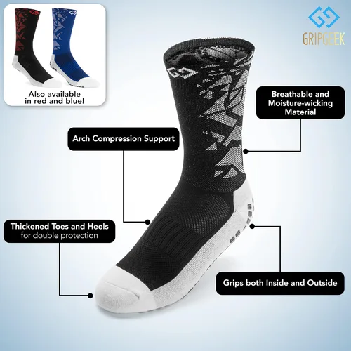Vista 4 de GripGeek Calcetines de fútbol antideslizantes, fútbol, baloncesto, hockeycorrer, calcetines antideslizantes
