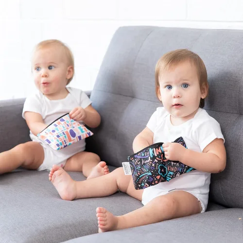 Vista 4 de Bumkins Bolsas de aperitivos reutilizables, para el almuerzo escolar de niños y para adultos, tela lavable, bolsa de tela impermeable