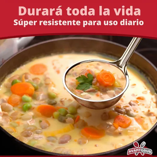Vista 3 de Cucharón de sopa súper resistente y ergonómico de 1 onza, 1 paquete. Cucharones de acero inoxidable con asas largas. Los mejores accesorios