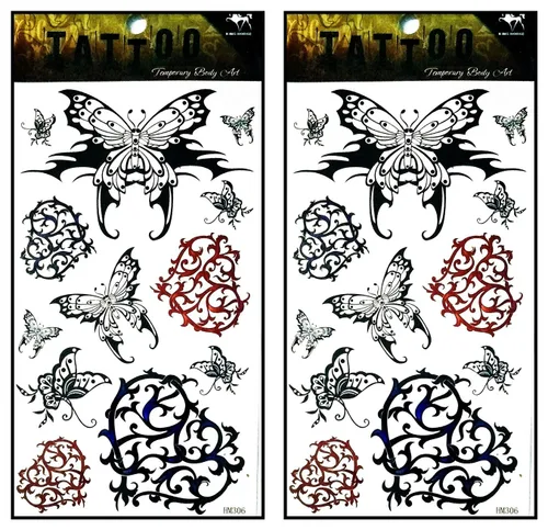 Vista 4 de Tatuajes 2 hojas azul rosa serpiente dragón calavera ala temporal tatuajes arte corporal pegatinas falsas impermeables extraíbles