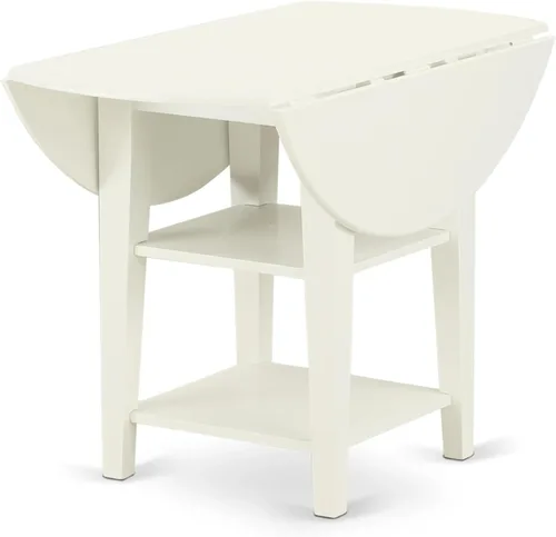 Vista 4 de East West Furniture SUDA5-LWH-12 - Juego de mesa de comedor de 5 piezas, incluye una mesa de cocina redonda con gotas y estantes y 4 sillas de tela