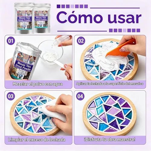 Vista 4 de 8.82 oz lechada de mosaico blanco, herramientas de azulejos