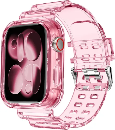 Vista 13 de DABAOZA - Correa transparente compatible con Apple Watch de 1.772 in y 1.732 in, con purpurina transparente Women Men,Glitter Bling TPU