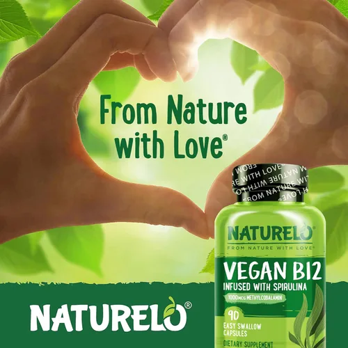 Vista 6 de NATURELO B12 vegano - Metil B12 con espirulina orgánica - Vitamina B12 de alta potencia 1000 mcg metilcobalamina - Apoya el estado de ánimo