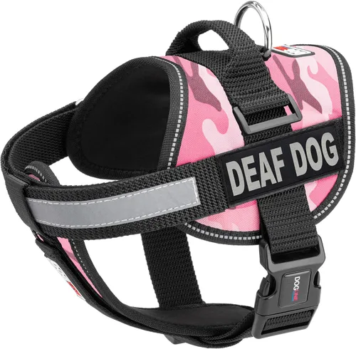 Vista 10 de Dogline Unimax - Arnés para perro con parches para perros sordos reflectantes sin tirones, correas ajustables, neopreno transpirable para médicos