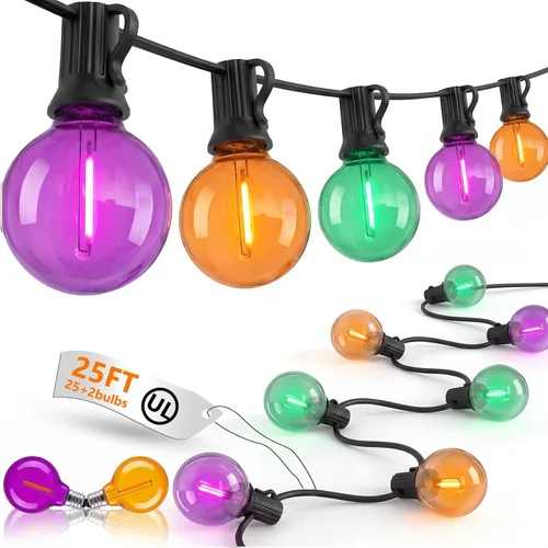 Vista 13 de Guirnalda de luces LED para exteriores, G40, de 25 pies, impermeable, con 27 bombillas inastillables, luces colgantes de decoración de Navidad al