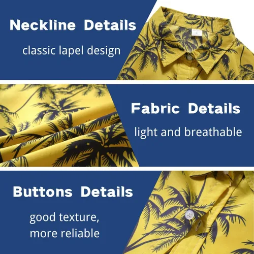 Vista 3 de SKAYS Camisas hawaianas para hombre, camisas casuales de verano con botones, trajes de playa tropicales de manga corta, camisetas de verano