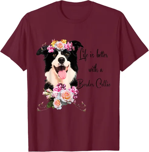 Vista 15 de Life is Better With a Border Collie - Camiseta de perro lindo con flores, gris, S Gris Oscuro