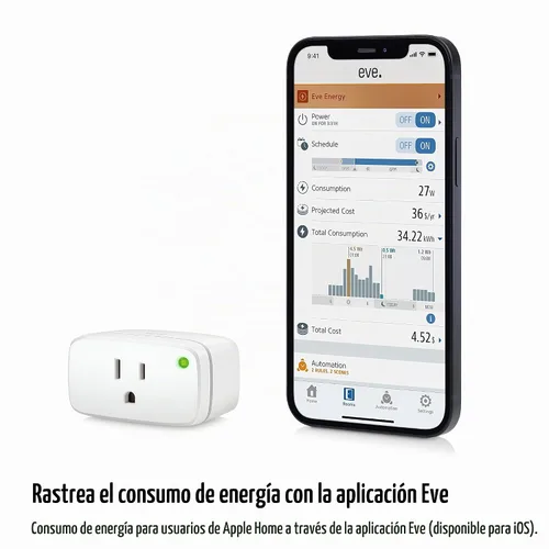 Vista 7 de Eve Energía (matriz) - Enchufe inteligente, aplicación y control de voz, 100% privacidad, materia sobre hilo, funciona con Apple Home, Alexa, Google