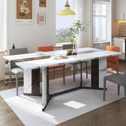 Vista 8 de Hlivelood Mesa de comedor grande de 70 pulgadas para 4 6 personas, mesa de cocina rectangular de madera con mesa impermeable, muebles rectangulares