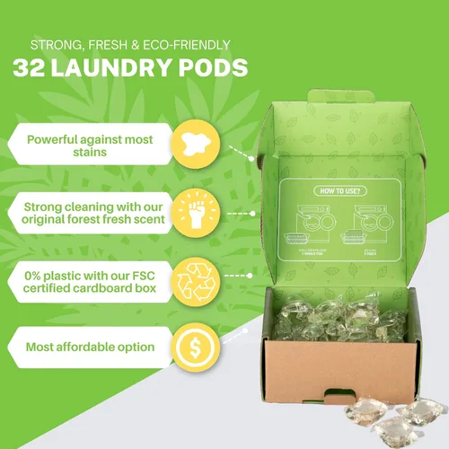 Vista 3 de Greenseedz - Cápsulas de detergente para ropa, 32 unidades, aroma fresco, ecológico, biodegradable, compatible con él, potente eliminación