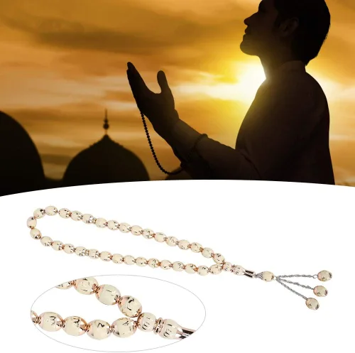 Vista 7 de HEEPDD Cuentas de oración musulmana de 13.8 in de longitud y 0.472 in, pulsera Tasbih beige, 33 cuentas de conteo preciso de Dhikr para uso diario