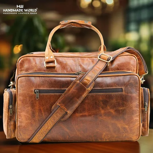 Vista 3 de Handmade World Maletín grande de cuero para hombres 'BossWell Office' se adapta a 18 pulgadas portátil Messenger para viajes de negocios