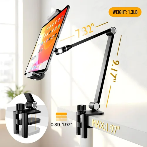 Vista 5 de Soporte para iPad, soporte para tablet giratorio de 360°, soporte