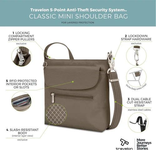Vista 138 de Travelon Mini bolso de hombro clásico antirrobo