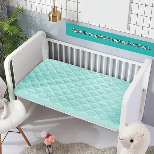 Vista 5 de Sábana impermeable para Pack 'n Play acolchada, protector de sábana de 39 x 27 pulgadas, compatible con colchones para bebés plegables y cunas