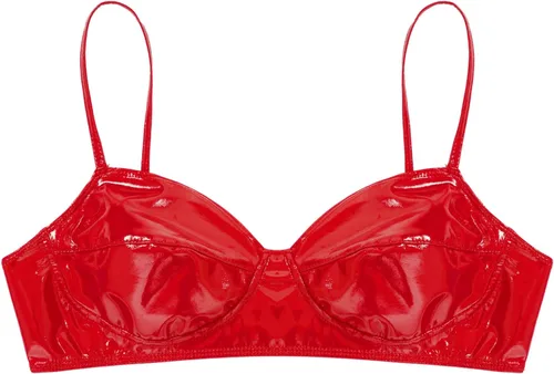 Vista 5 de CHICTRY Sujetador de mujer Top de cuero PU sin alambre Bustier Wetlook Crop Top Lencería Ropa