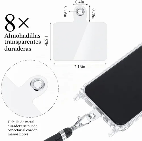 Vista 2 de Marspark 8 piezas de cordón de teléfono parche universal para teléfono correa de plástico para teléfono con anillo de metal compatible con teléfono