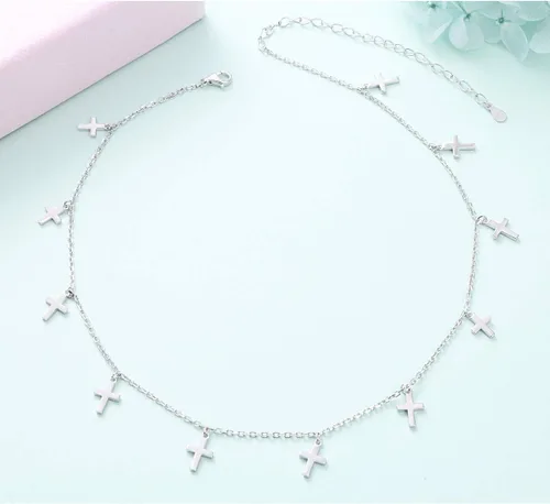 Vista 3 de Gargantilla de plata esterlina con colgante de cadena de disco para mujer, 13+3 pulgadas