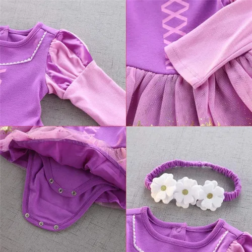 Vista 3 de Dressy Daisy Mameluco de princesa para disfraz de Halloween, cumpleaños, traje con diadema para bebé niña