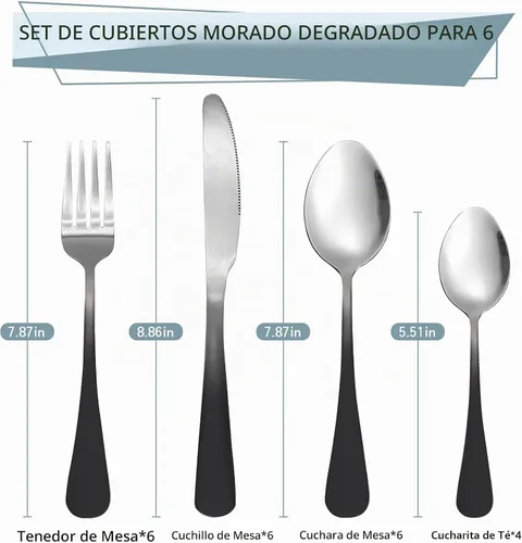 Vista 6 de Juego de cubiertos de 24 piezas, juego de cubiertos de acero inoxidable con soporte para cubiertos, moderno juego de vajilla para comer incluye