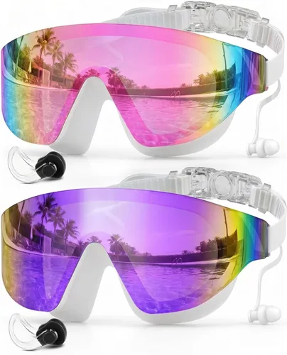 Vista 10 de Zoomsnail Paquete de 2 gafas de natación de visión amplia sin montura para adultos, antivaho con fugas UV para hombres y mujeres