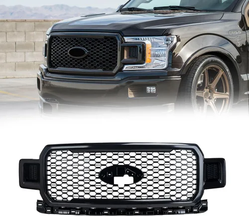 Vista 9 de Parrilla de parachoques delantera en forma de panal compatible con Ford F150 2018-2020 Agate Black, reemplazo para JL3Z8200SL